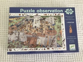Unopened Djeco Puzzle Observation 100 Piece &quot;Fortified Castle&quot; by Savine... - $15.00