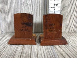 Vintage Miniature Wooden Salt &amp; Pepper Shakers, Tombstones - $9.90