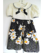 Vintage Girl&#39;s Dress w/ /Big Daisy Flowers Linen Like Bodice Size 5 - £19.58 GBP