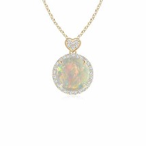 ANGARA Opal Halo Pendant with Diamond Heart Motif in 14K Solid Gold | 18&quot; Chain - £714.13 GBP