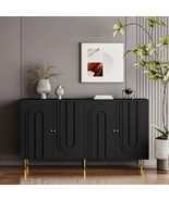 Modern Black Lacquered 4-Door Wooden Cabinet Sideboard Living Room - $6,933.89 MXN