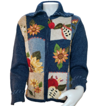 Shaver Lake Sunflower Sweater Womens L Fall Harvest Embroidery Zip Cardigan Bead - £15.35 GBP