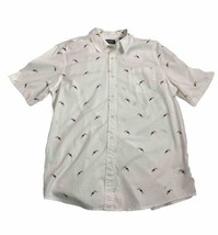 Toucan Bird Print Shirt Men&#39;s XL Chaps White  Short Sleeve  Cotton Tropical - £7.38 GBP