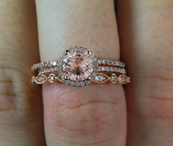 1CT Round Cut Moraganite &amp; Diamond 14K Rose Gold Finish Bridal Wedding Ring Set - £67.24 GBP