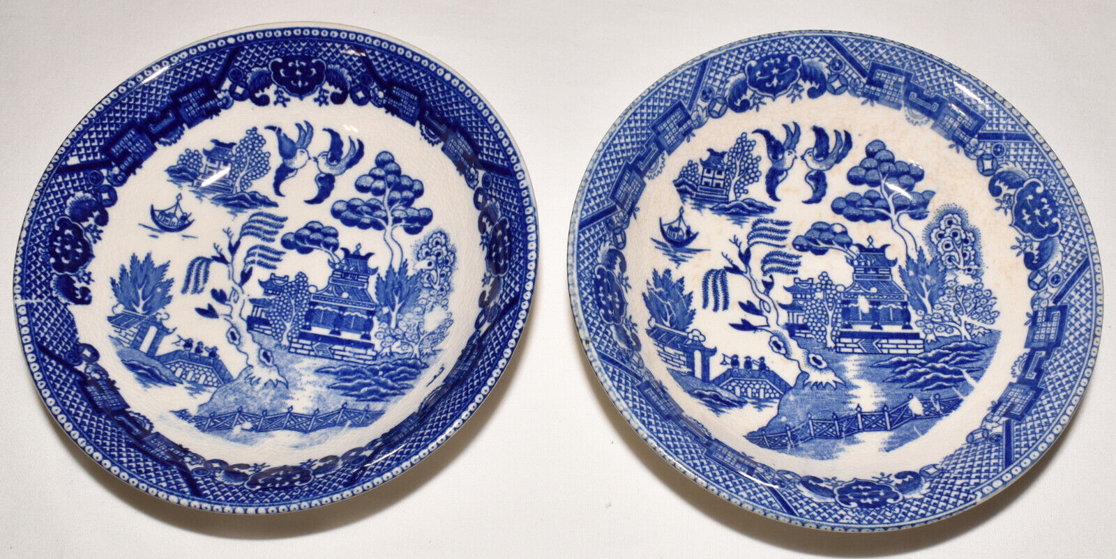 Primary image for Vintage Japan Blue Willow Berry/Ice Cream Bowls Set of 2 Blue Transferware Bowls