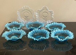 Vintage Set of 8 Opalescent Ruffled Glass Dish - £38.68 GBP