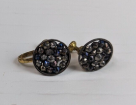 vintage round screw back earring black iridescent metal detailing gold tone - £7.90 GBP