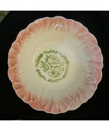 Pink Scalloped Serving Bowl Vintage Porcelain China Green Cabbage Rose P... - £15.79 GBP