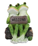 Romantic Frog Couple Sitting On Log Bench Holding Welcome Plank Sign Fig... - $27.15 CAD