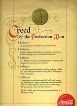 Coca Cola Creed of the Production Man Certificate with Yellow Ribbon  - $148.88