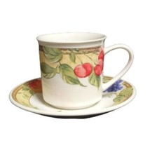 Gibson Designs FRUIT GROVE 6-Cups &amp; 6-Saucers Peaches Cherries Grapes Te... - £53.72 GBP