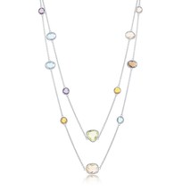 Sterling Silver Multi-Shaped Multi-Color CZ Long Necklace - £121.96 GBP