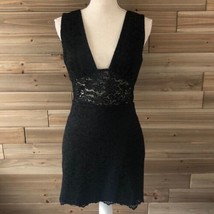 NBD Revolve Deep V Sheer Panel Black Lace Mini Dress Size S - £43.77 GBP