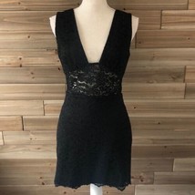 NBD Revolve Deep V Sheer Panel Black Lace Mini Dress Size S - £43.82 GBP