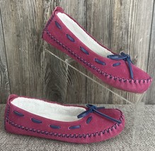 The Vermont Country Store Moccasin Slipper 8M Pink Magenta Suede Shearling Lined - £18.79 GBP