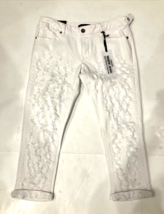 Traffic Jeans Womens 11 White Denim Distressed Ripped Crop Cuffed Unique NWT NEW - £11.83 GBP