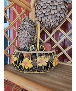 Basket Pumpkin Fall Leaves Thanksgiving Metal &amp; Wicker Decor Handle Vint... - $18.81 CAD