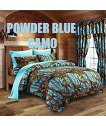 7 pc Full size Powder Blue Camo Comforter and Sheets pillowcases set - £76.62 GBP