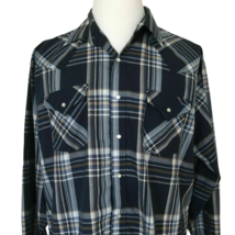 Plains Western Men&#39;s VTG Cowboy Shirt Size XL Pearl Snap Long Sleeve Blue Plaid - £19.04 GBP