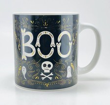 TMD Holdings Halloween Ceramic Coffee Mug Boo Black White Gold Skull Gho... - $24.74