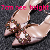 Female Sandals Champagne Square Crystal Stone Decoration Thick Heel Fat Low 5cm  - £61.47 GBP
