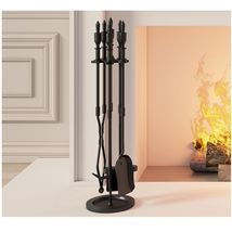 Elegant Wrought Iron 5-Piece Fireplace Tool Set for Modern Décor and Out... - $111.82