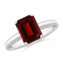 ANGARA 9x7mm Natural Garnet Solitaire Ring with Milgrain in Sterling Silver - £221.98 GBP+
