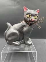 Ceramic Black and White Tuxedo Cat Kitten Figurine Sitting Spiral Metal ... - $21.29