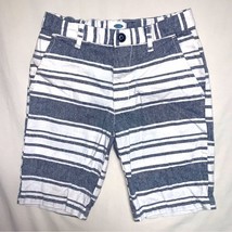 White Blue Striped Preppy Shorts Boy’s 8 Adjustable Waist Lightweight Fa... - $20.79