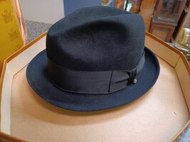 Vtg Knox Twenty Men&#39;s Custom Edge Fedora Hat Black Box   7 3/8 Prop Set Piece - £155.54 GBP