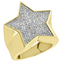 2Ct Round Iced Diamond Simulated Mens Star Wedding Ring Solid Silver Gold Plated - £119.63 GBP