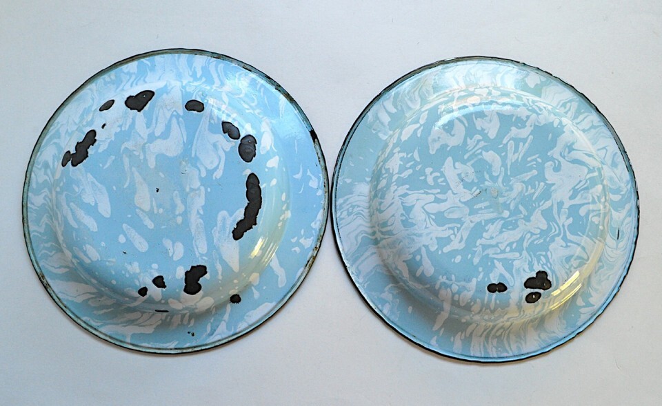 Lot 6 Light Blue & White Swirl Enamel Graniteware 10" Soup Plates Bowls Sky VTG Item image 11