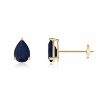 Blue Sapphire Pear-Shaped Solitaire Stud Earrings in 14K Gold (Grade-A , 6x4MM) - £279.85 GBP