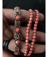 Costume Jewelry Womens Bracelet 3 Piece Set Coral Colored Stones 7 In  - £10.61 GBP
