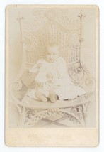 Antique Circa 1880s Cabinet Card Adorable Baby Sitting in Chair Oberlin, KS - £7.46 GBP
