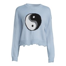 No Boundaries Juniors Distressed Sweater Ying Yang Blue &amp; Black Size XL 15-17 - £6.95 GBP