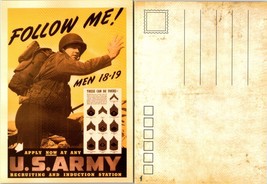 American Reprint US Army Follow Me Men 18-19 Recruiting Rank Patriotic Postcard - £7.37 GBP