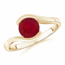 ANGARA Semi Bezel-Set Solitaire Round Ruby Bypass Ring for Women in 14K Gold - £1,635.12 GBP