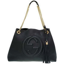 Gucci Soho Chain Interlocking G Tote Bag Leather Black - £1,602.86 GBP