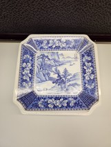 Blue White Chinese Porcelain Square Dish Castle Bridge Lake - $28.45