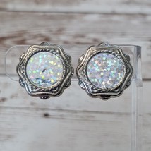 Vintage Clip On Earrings Holographic Like Design 7/8&quot; - £11.87 GBP