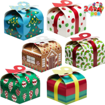 (24) Christmas Paper Gift Boxes 3D Bow Treats Goodies Cookies Party Favo... - $13.84