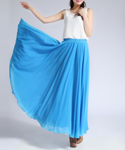 Aqua-blue Long MAXI Chiffon Skirt Women Chiffon Maxi Skirt Summer Beach Skirt image 5