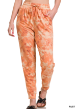 Zenana  1X Soft Stretch French Terry Inside Pocket Jogger Pants Rust Tie Dye - £12.23 GBP