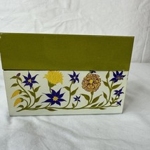 Vtg 1960 Green Floral Syndicate Mfg Co Tin Litho Recipe Box Cards Handwritten - £38.15 GBP
