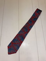417 Van Heusen Tie Silk Red Blue Grey Paisley USA 100% Italian Silk VTG - £5.62 GBP