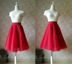 RED A-line Flare Tulle Midi Skirt Outfit Custom Plus Size Tulle Ballerina Skirt image 2