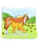 Fused Art Glass Mare &amp; Foal Horse Farm Country Design Soap Dish Handmade... - £12.65 GBP