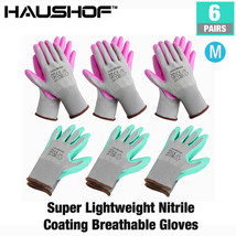 6-Pairs Garden Gloves Nitrile Coated Working Gloves Pink &amp; Green Medium - £23.92 GBP