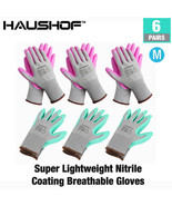 6-Pairs Garden Gloves Nitrile Coated Working Gloves Pink &amp; Green Medium - $31.99